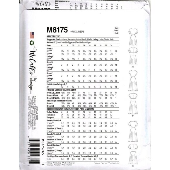 McCall's M8175 Misses 6 to 14 Cut Out Dresses Uncut Sewing Pattern New - Picture 2 of 2